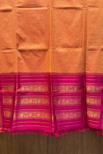 Vibrant Cotton Gadwal Handloom Saree – Orange & Pink with Zari Work